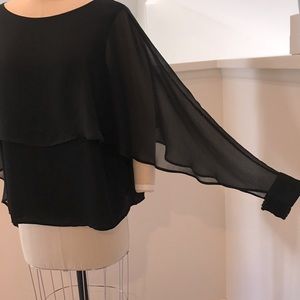 Zara flowy see through sleeve black top - L
